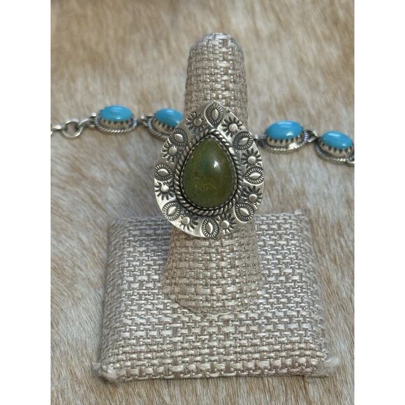 Native American SW Sterling Silver emerald valley Turquoise Ring Adj💚Stamped - Picture 1 of 11